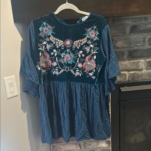 Umgee Teal Velvet Tunic Dress